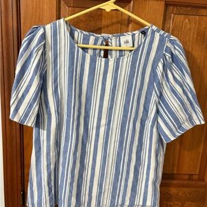 CAbi Blue and White Striped Blouse